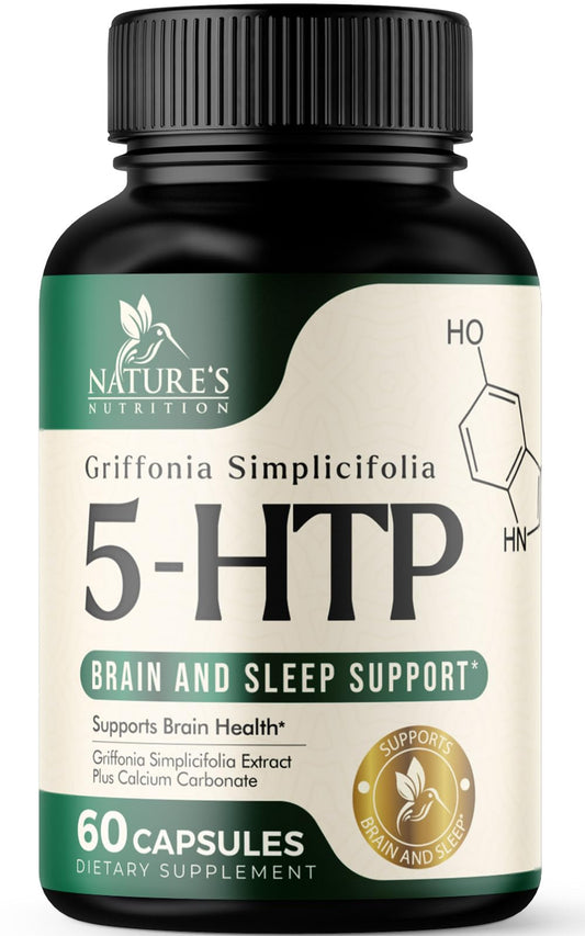5 HTP Supplement Capsules 200 mg 5HTP Plus Calcium for Brain & Calm Support - Extra Strength Premium Griffonia Simplicifolia 5-HTP Formula - 5 Hydroxytryptophan - Gluten Free 60 Vegetarian Capsules