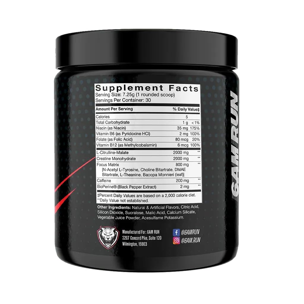 6AM Run Pre Workout Supplement for Runners - Amino Energy Powder with Creatine, L-Citrulline & BCAAs - Pre-Workout for Running Endurance & Focus - Energy Supplement for Men & Women - Lemonade