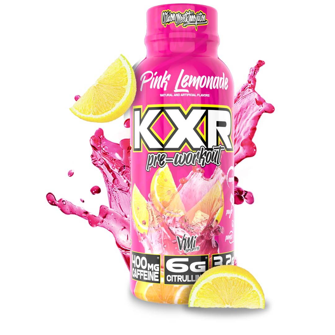 VMI Sports KXR High Stimulant Pre-Workout Energy Ready to Drink 400mg Caffeine, 6g Citrulline, 3.2g Beta-Alanine | Delicious - Convenient - Powerful | 12.5 oz Bottles (Pink Lemonade, 12 Bottles)
