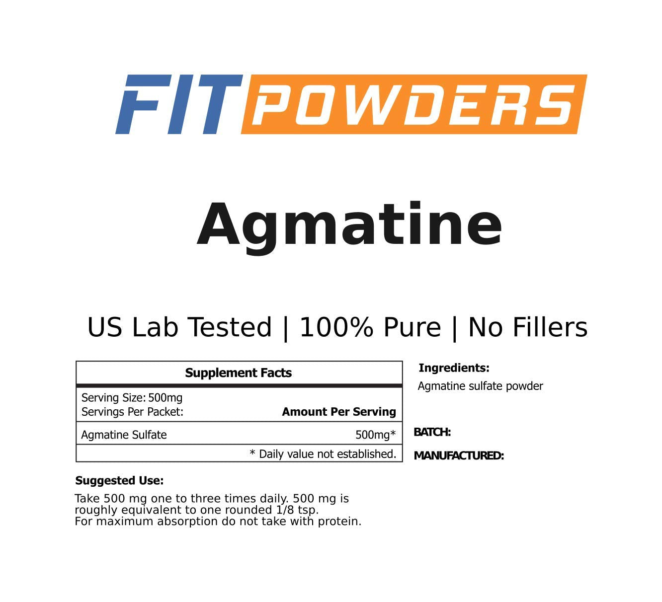 FitPowders Agmatine Sulfate Powder 1 Kilogram (Multiple Sizes) Strength and Pump (Nitric Oxide) 100% Pure Agmatine Powder, Vegan, Gluten-Free