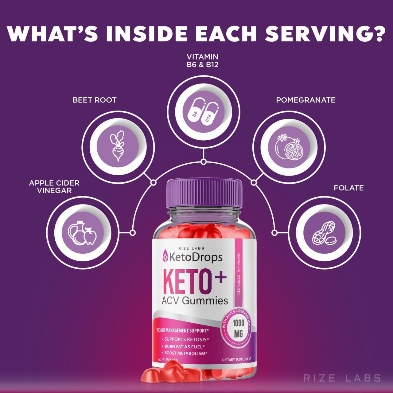 rize labs (Pack of 3 Keto Drops Keto+ACV Gummies for Weight Health, Advanced KetoDrops Gomitas Reviews Vitamin B12, B6 (180 Gummies)