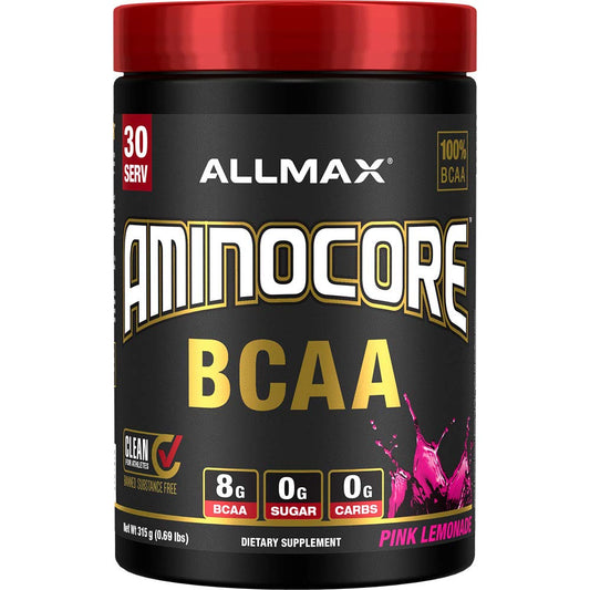 ALLMAX Nutrition AMINOCORE BCAA - 8G BCAAs - 100% Pure Branch Chained Amino Acids - Gluten Free - Pink Lemonade - 315 Gram