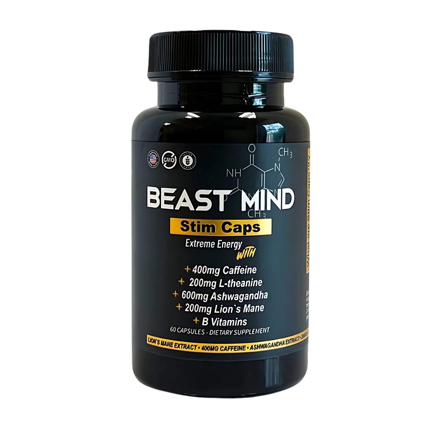 Extreme Energy Pills | 400mg Caffeine | 600mg Ashwagandha | 200mg Lions Mane | Increased Energy & Focus & Mood by Beast Mind