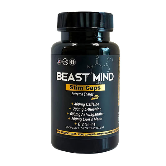 Extreme Energy Pills | 400mg Caffeine | 600mg Ashwagandha | 200mg Lions Mane | Increased Energy & Focus & Mood by Beast Mind