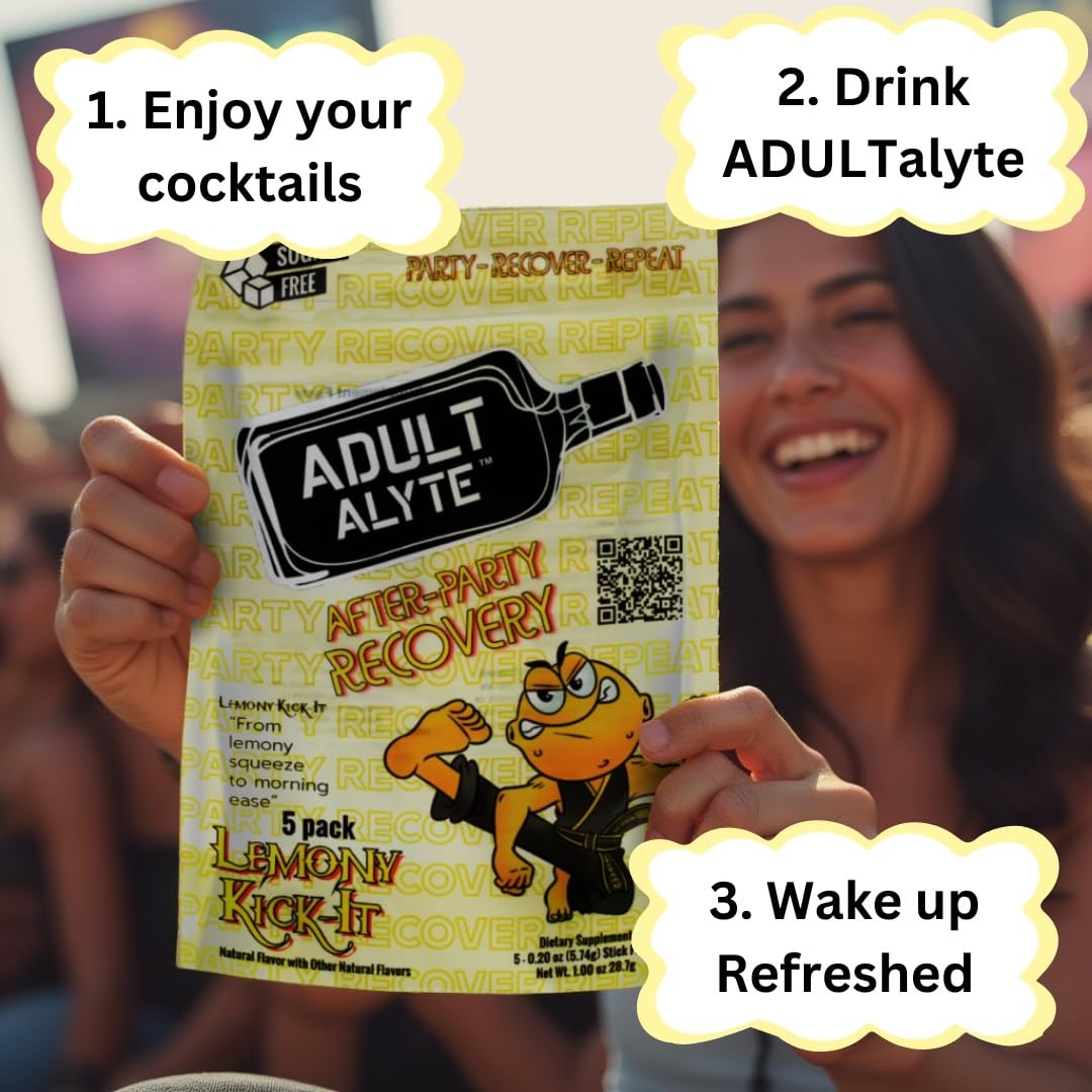 After Alcohol Aid Wellness Vitamins I Restore Better Mornings I Dihydromyricetin DHM & B Vitamins Complex I Antioxidants Supplement and Liver Support I 5 Powder Stick Drink Packets I Lemony Kick-It