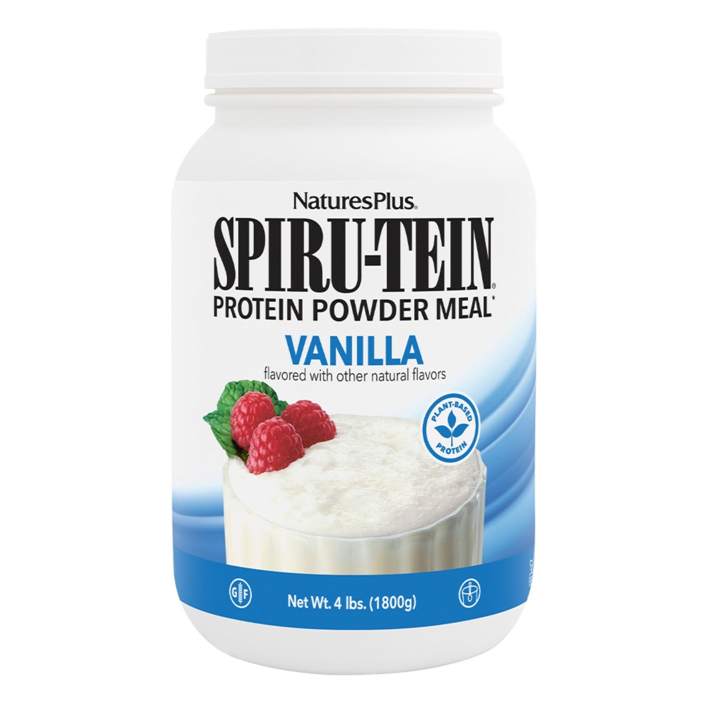 Natures Plus SPIRU-TEIN, Vanilla - 4 lbs - Plant-Based Protein Shake - Non-GMO, Vegetarian, Gluten Free - 60 Servings