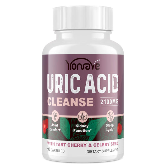 Yonrave Uric Acid Cleanse & Detox - Tart Cherry Capsules, Celery Seed Uric Acid Supplement -Joint, Kidney and Sleep - 90 Veggie Capsules