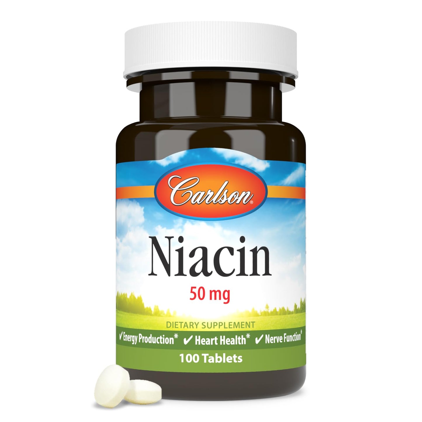 Carlson - Niacin, 50 mg, Supports Cholesterol Metabolism, Energy Production, Heart Health, Nerve Function, 100 Tablets