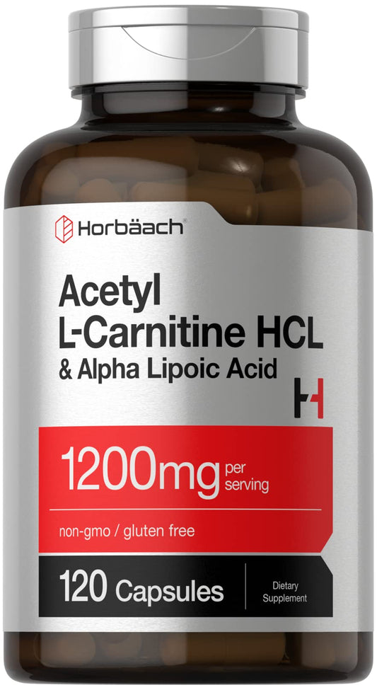 Horbäach Acetyl L Carnitine HCL & Alpha Lipoic Acid 1200mg | 120 Capsules | ALC ALA Complex | Non-GMO & Gluten Free Supplement