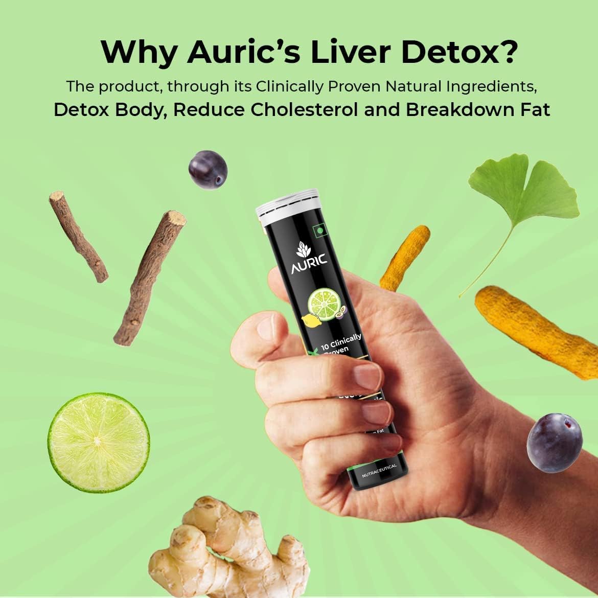 Liver Detox Effervescent | Fizzy Water with 10 Ayurvedic Herbs | Clinically Researched Therapeutic Ingredients | Drop, Dissolve, Fizz, Drink | 20 Tablets (Pack of 1)