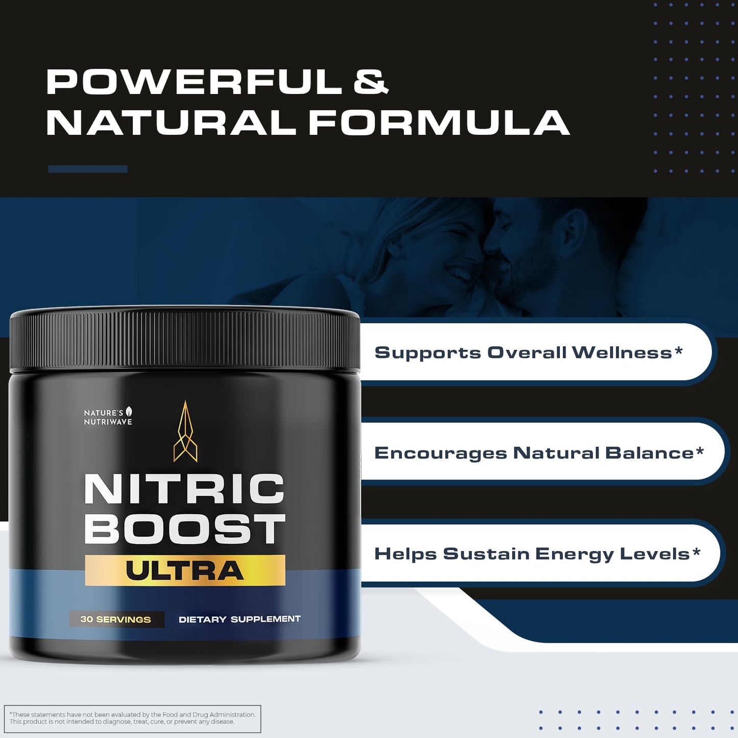 Nature’s NutriWave Nitric Boost Ultra Powder - Made in The USA, GMP-Certified, Non-GMO, Non-Habit Forming Formula - 30 Servings, 3 Month Supply