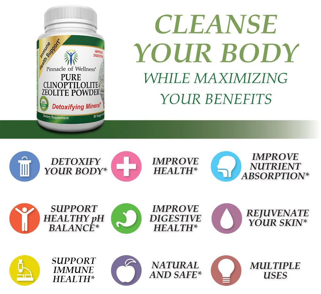 Pinnacle of Wellness Pure Clinoptilolite Zeolite Powder - Detox Cleanse Dietary Supplement - 90 Capsules