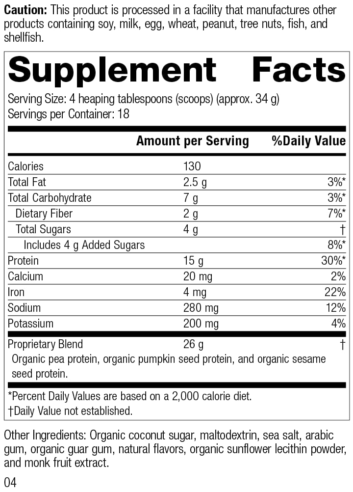 Standard Process Inc. Veg-E Complete Pro Vanilla - Whole-Food Based Nail, Hair & Skin Health Support - Contains Pumpkin Seed Protein Powder & Sesame Seed - 22oz