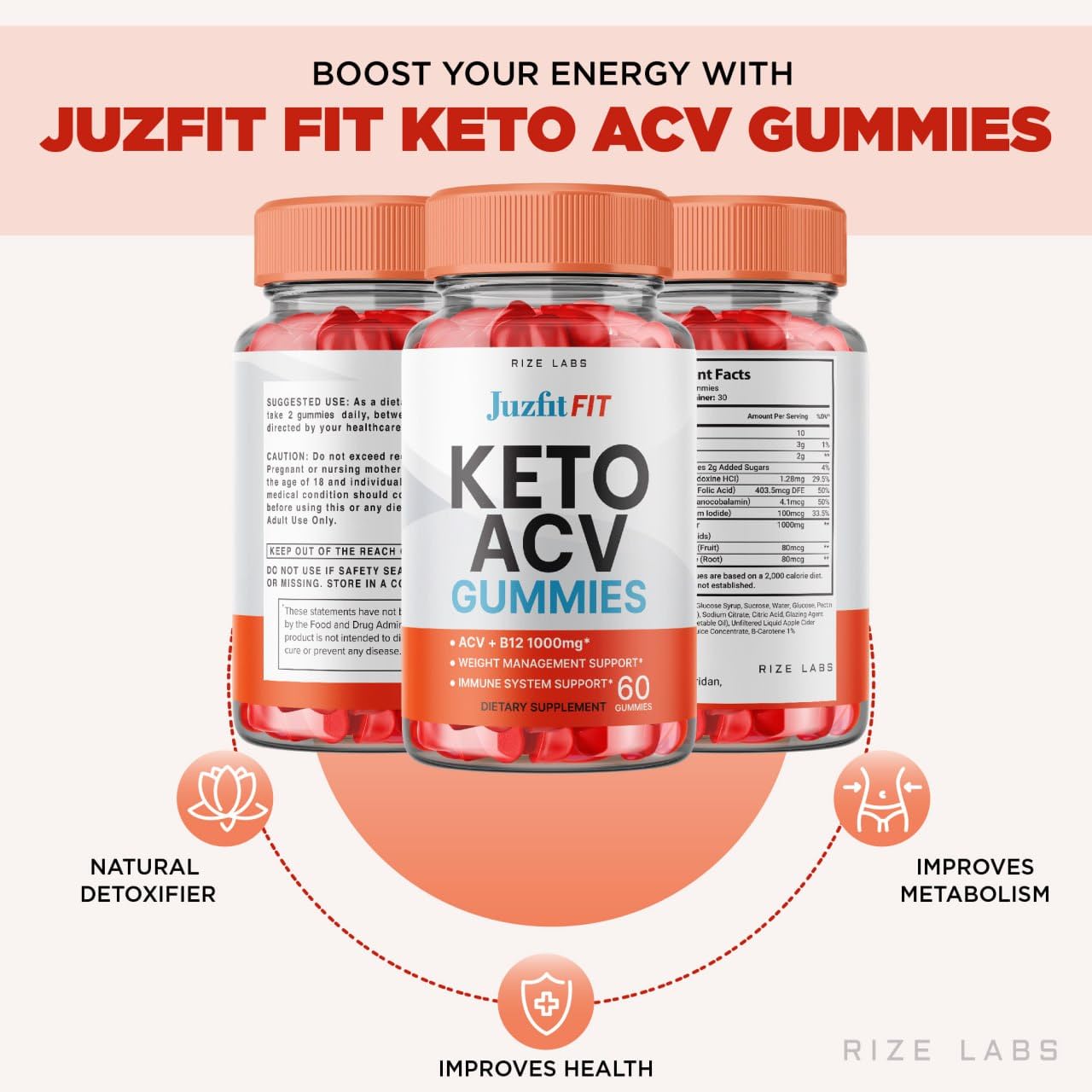rize labs - Juzfit FIT Keto ACV Gummies for Advanced Weight Loss with Apple Cider Vinegar, Supplement for Belly Fat & Extra Strength (180 Gummies)