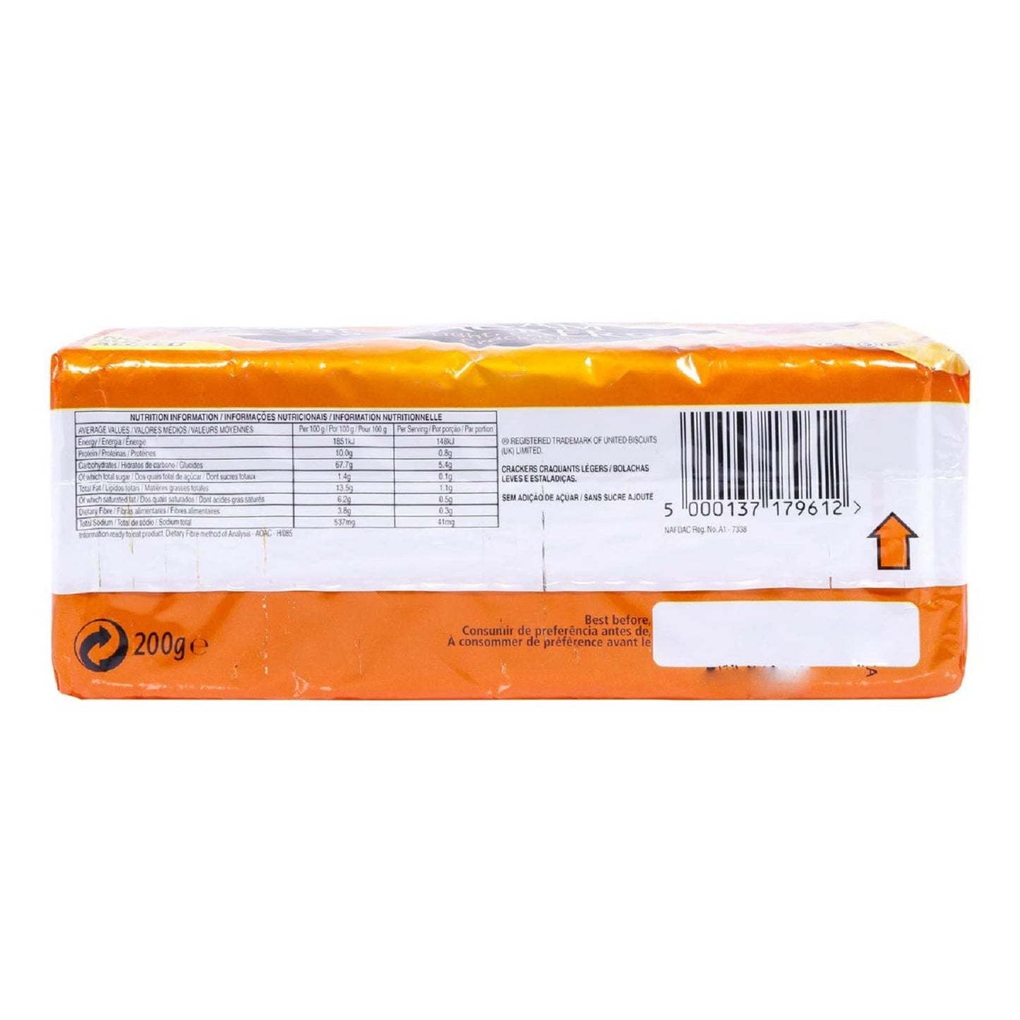 Jacobs Cream Cracker No Added Sugar 200G Pack of 6