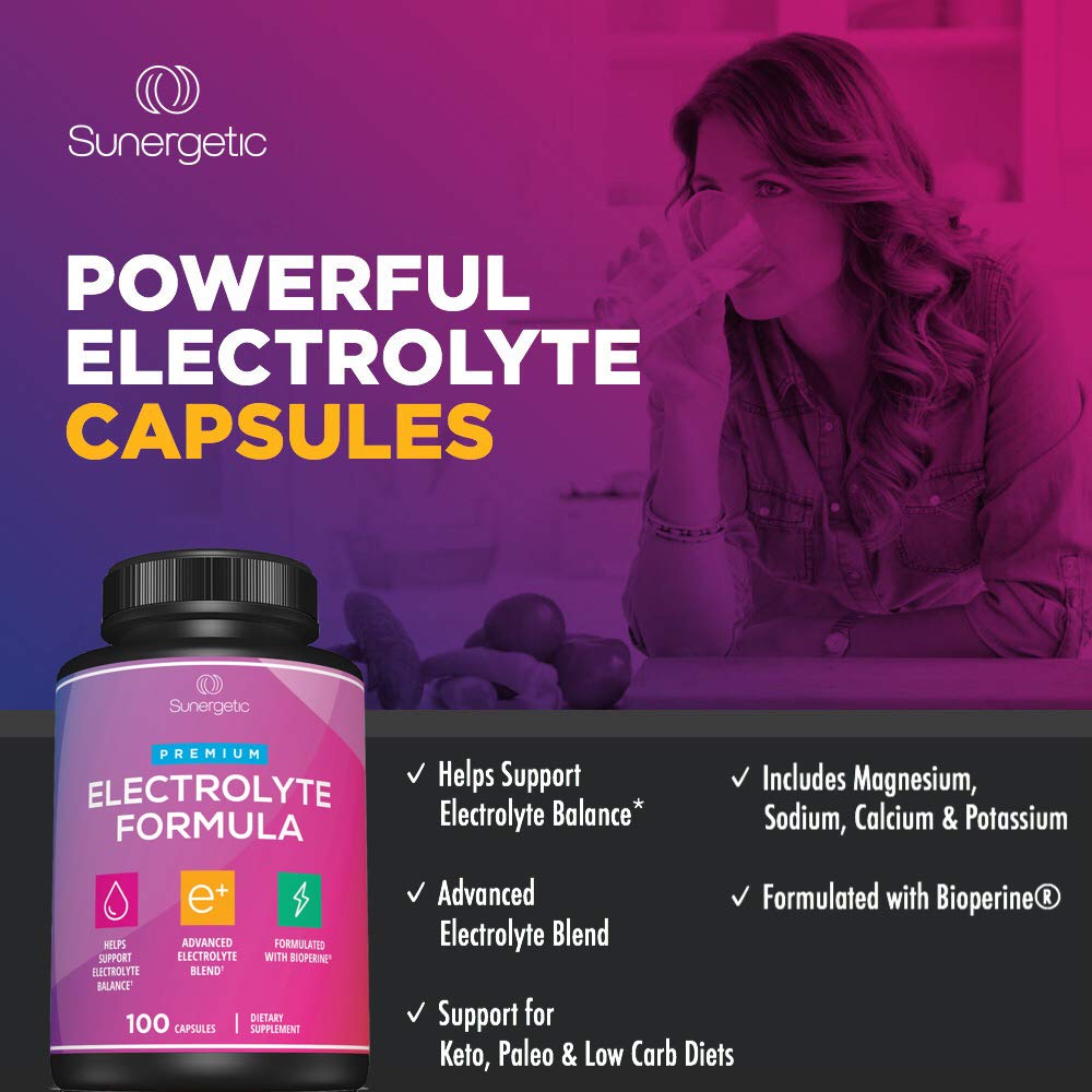 Premium Electrolyte Capsules - Support for Keto, Low Carb, Rehydration & Recovery - Electrolyte Replacement Tablets - Includes Electrolyte Salts, Magnesium, Sodium, Potassium - 100 Capsules