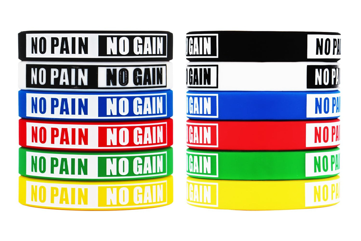 Ouideesain No Pain No Gain Wristbands Motivational Bulk Inspirational Silicone Fitness Bracelets Stretch Unisex Sport Wristbands for Teens Men Women Pack of 12
