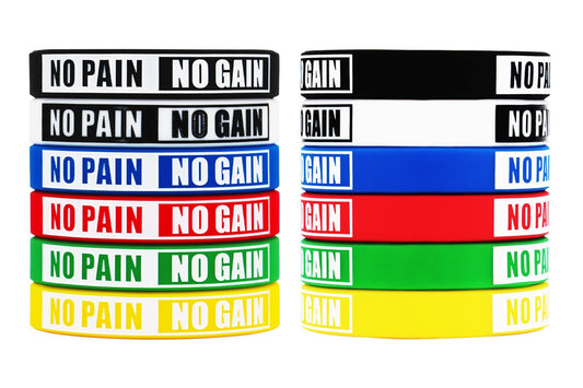 Ouideesain No Pain No Gain Wristbands Motivational Bulk Inspirational Silicone Fitness Bracelets Stretch Unisex Sport Wristbands for Teens Men Women Pack of 12
