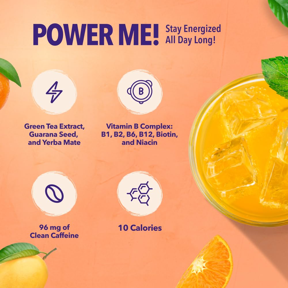 VIVRI PowerMe! Energy Boost Formula | Orange Mango Flavor | Coffee Alternative | Made with Natural Green Tea, Guarana, Yerba Mate & B Complex | 30 Servings
