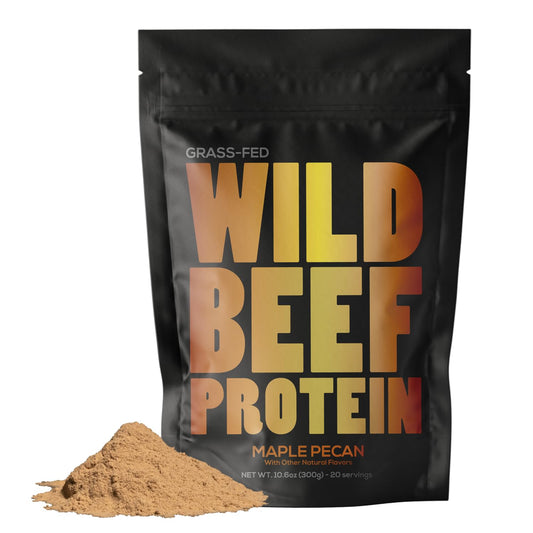 Wild Grass Fed Beef Protein Powder with Beef Organs Complex - Sugar Free Protein Shake - Low Carb & Calories - Keto/Paleo/Carnivore Friendly - Whey/Bloating/Lactose Free - Maple Pecan 10oz
