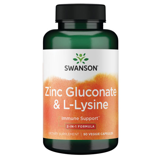 Swanson Premium Brand Zinc Gluconate '&' L-Lysine - 2-in-1 Formula 90 Veg Caps