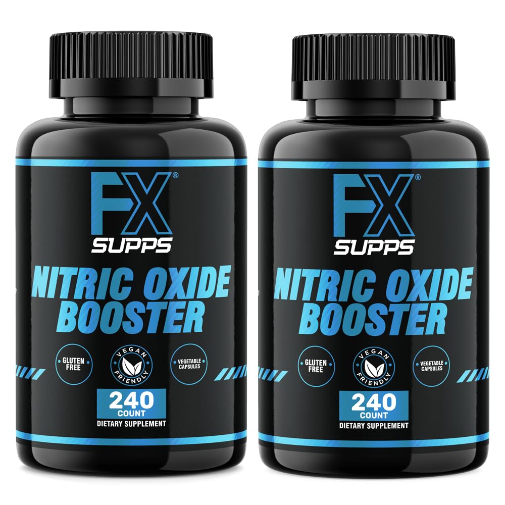 FX SUPPS Nitric Oxide Booster | Bodybuilding Pre Workout Pills for Men and Women (2 Pack of 240 Capsules) Boost Energy Pump & Vascularity | Muscle Builder Supplement with Arginine, Best for Athletes
