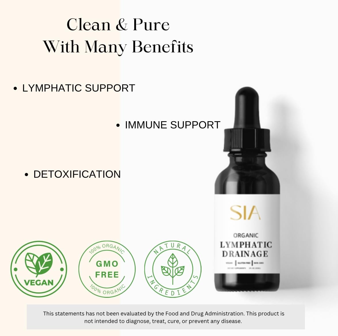 New Advanced Herbal Formula | SIA Organic Lymphatic Drainage Drops Supplements 2 Fl. Oz - Immune Support, Lymphatic Detox & Cleanse | Non-GMO | Vegan |