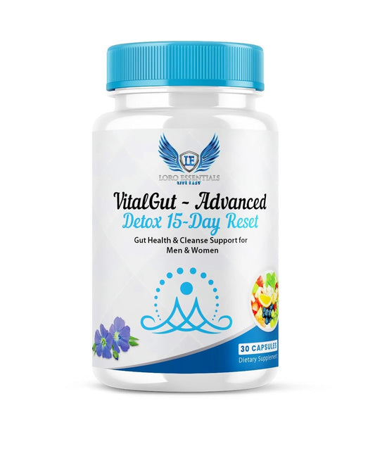 LORO ESSENTIALS VitalGut Advanced Gut and Colon Cleanse Detox for Women & Men,15-Day Reset Gut Health Support,Whit Senna, cascara Sagrada and Psyllium Husk-Non GMO 30 Capsules