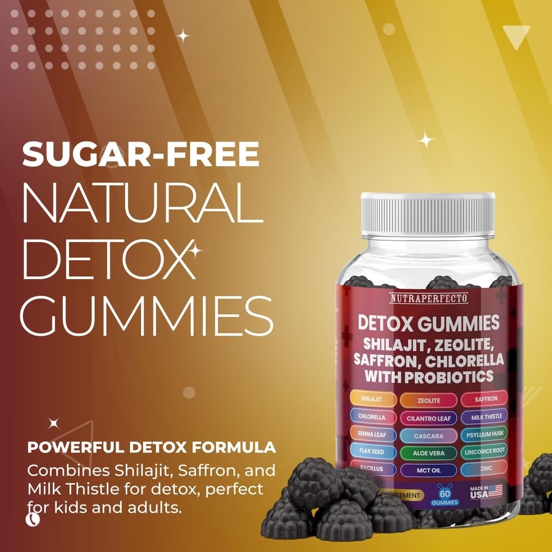Sugar Free Zeolite Detox Gummies Shilajit Saffron Probiotics Chlorella Psyllium Husk Saffron Senna Leaf Magnesium Citrate Zinc Milk Thistle Heavy Metal Kids Adults Energy and Focus