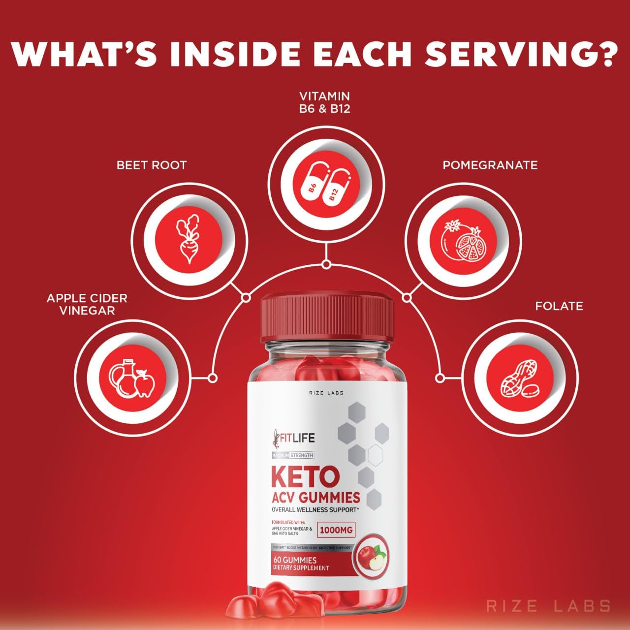 rize labs - FitLife Keto ACV Gummies, Supports Weight Loss with Apple Cider Vinegar, Extra Strength Supplement Helps in Reducing Belly Fat (60 Gummies)