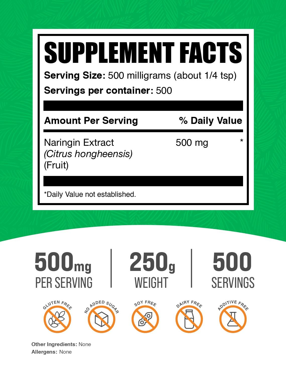 BulkSupplements.com Naringin Extract Powder - Sourced from Citrus Fruit, Naringin Supplement - Herbal Supplement, Gluten Free, 500mg per Serving, 250g (8.8 oz) (Pack of 1)