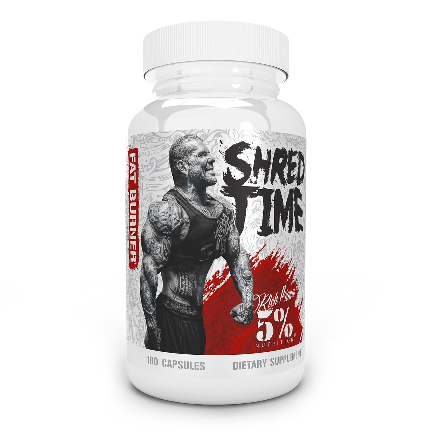 5% Nutrition Shred Time Fat Burner | Green Tea, Coffee Bean, Cayenne, Theobromine, GBB | Appetite Suppression | 30 Servings (180 Capsules)