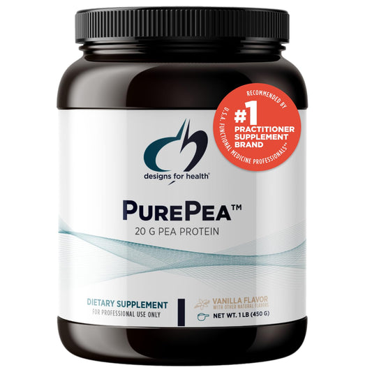 Designs for Health PurePea - 20g Vegan Pea Protein, Non-GMO Natural Drink Mix Powder Supplement, Vanilla (15 Servings / 450g)