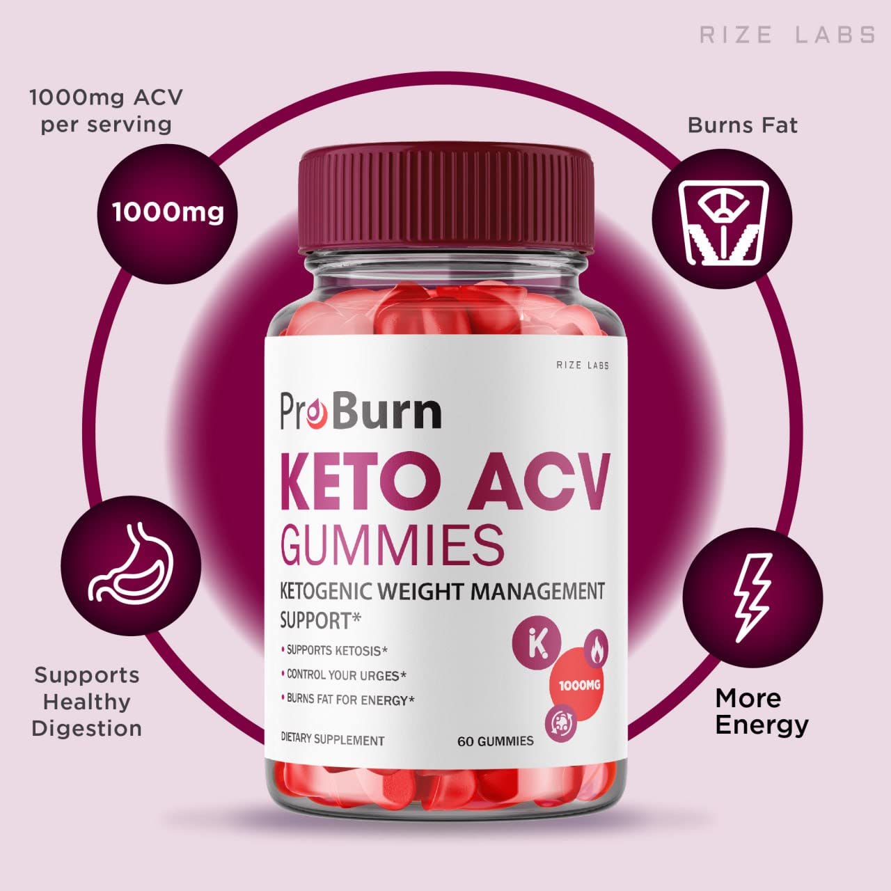 rize labs - Pro Burn Keto ACV Gummies, Advanced Formula Support Weight Loss, All Natural Apple Cider Supplement, Keto + ACV Pro Burner Gummy (300 Gummies) (Pack of 5)