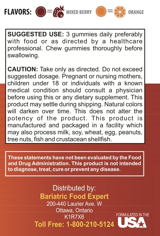 Bariatric Expert Fiber Vitamin - Fast-Melting Dietary Supplement for Adults Post Bariatric Surgery, 60 Count
