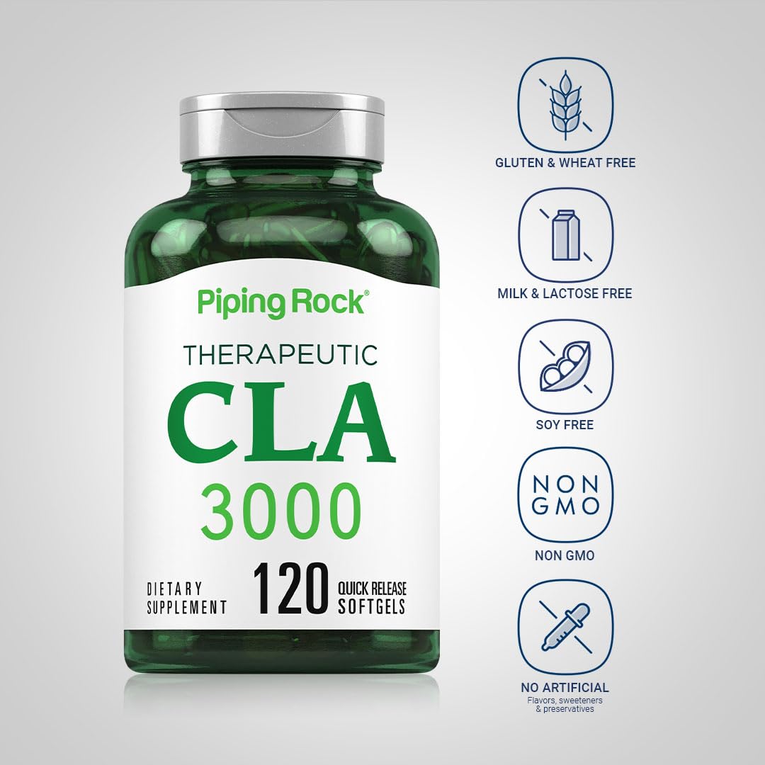 Piping Rock CLA Supplements | 3000mg | Conjugated Linoleic Acid | 120 Softgels | Non-GMO, Gluten Free