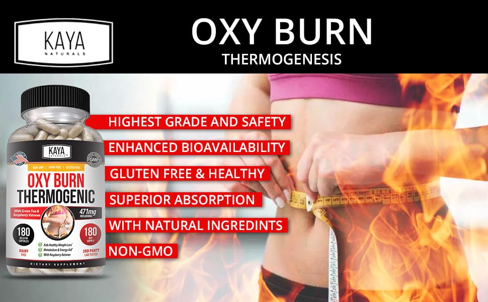 Kaya Naturals Oxy Burn - Thermogenic Herbal Formula for Active Living - Non-GMO & Gluten-Free - 180 Count