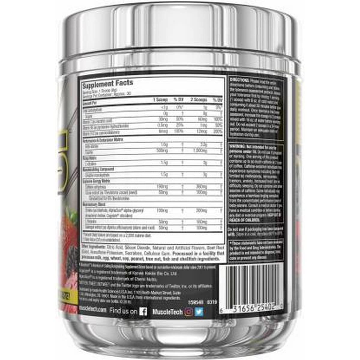 MuscleTech Pre-Workout Powder, Vapor X5 - Sports Nutrition Muscle Building Supplements for Women & Men - Intense Muscle Pump Energy Powder Drink Mix - Blue Razz Freeze, 266g (30 Servings)