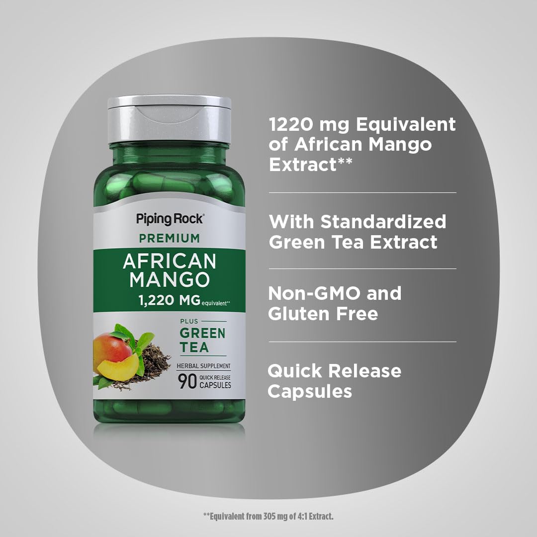 Piping Rock African Mango Seed Extract 1220 mg | 90 Capsules | with Green Tea | Extra Strength Supplement | Non-GMO, Gluten Free