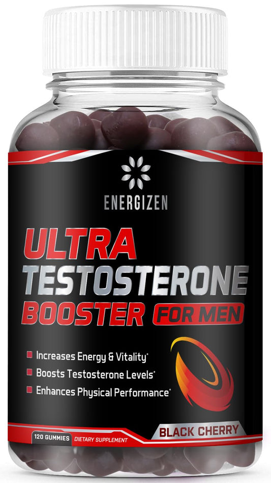 Energizen 8in1 Testosterone Booster for Men with Tongkat Ali, Fenugreek, Ashwagandha and Magnesium - Improve Libido & Hormonal Balance, Non GMO Made in the USA, Black Cherry, 120 Count Gummies for Men