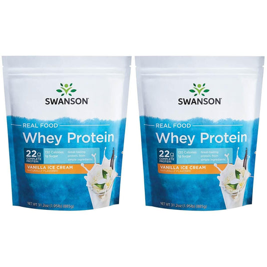 Swanson Real Food Vanilla Ice Cream Whey Protein Powder with Amino Acids Sports Nutrition Muscle Workout Support (2 Pack)
