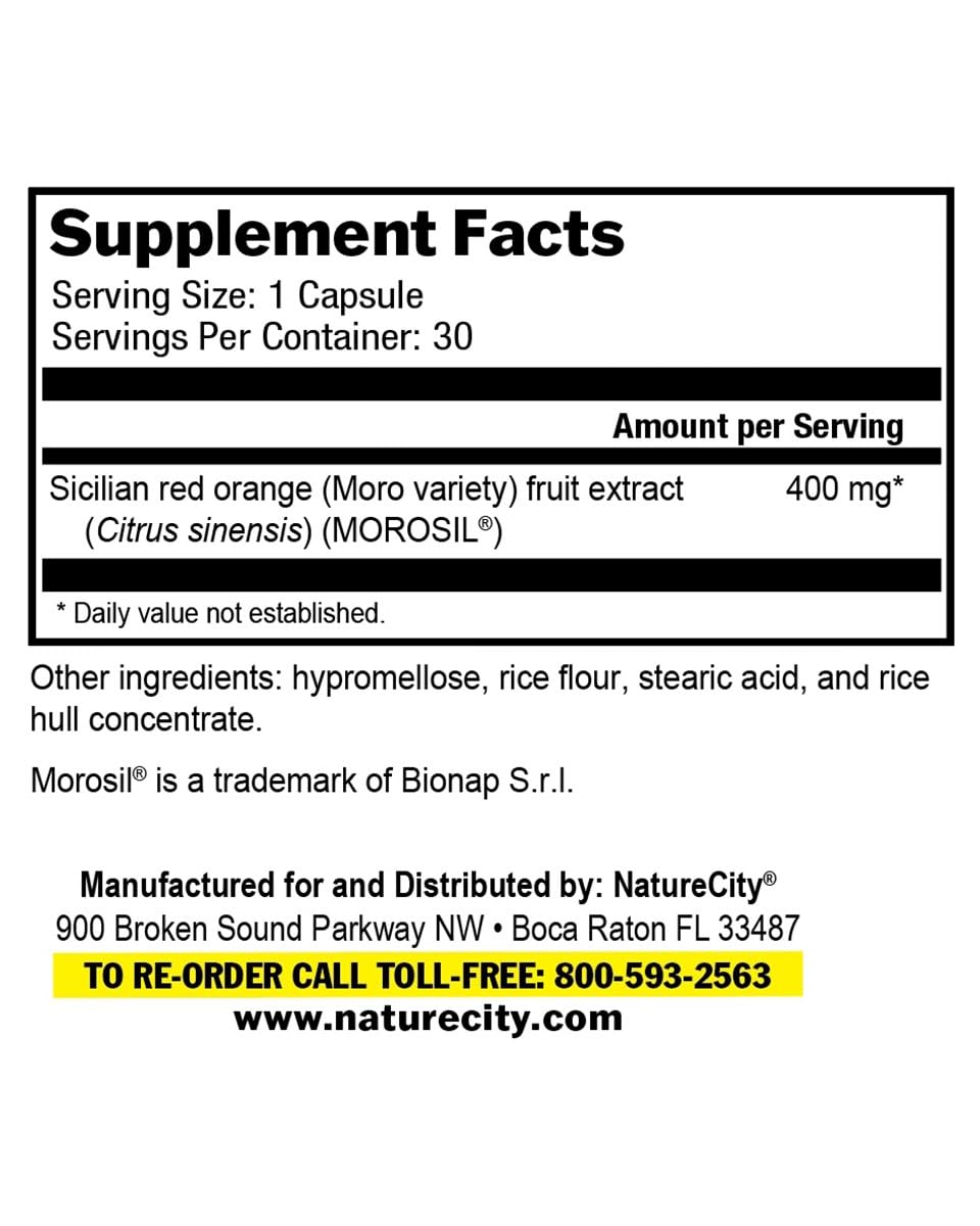 NatureCity True-Slim 400mg Morosil Fat and Weight Loss Supplement | Helps Reduce Fat Accumulation | 30 Veggie Capsules | Non GMO Gluten-Free | Made in USA with Blood Orange Extract from Sicily Italy