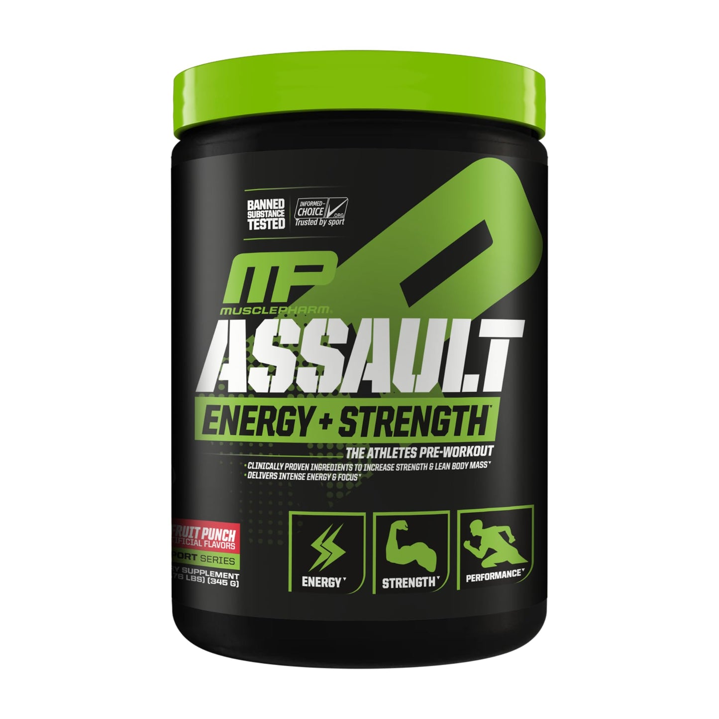 Muscle Pharm Assault Energy & Strength Pre Workout Powder for Men & Women with Beta Alanine, Caffeine, Creatine & Betaine Anhydrous, Pre-Workout Supplements, 30 Servings, Fruit Punch Flavor