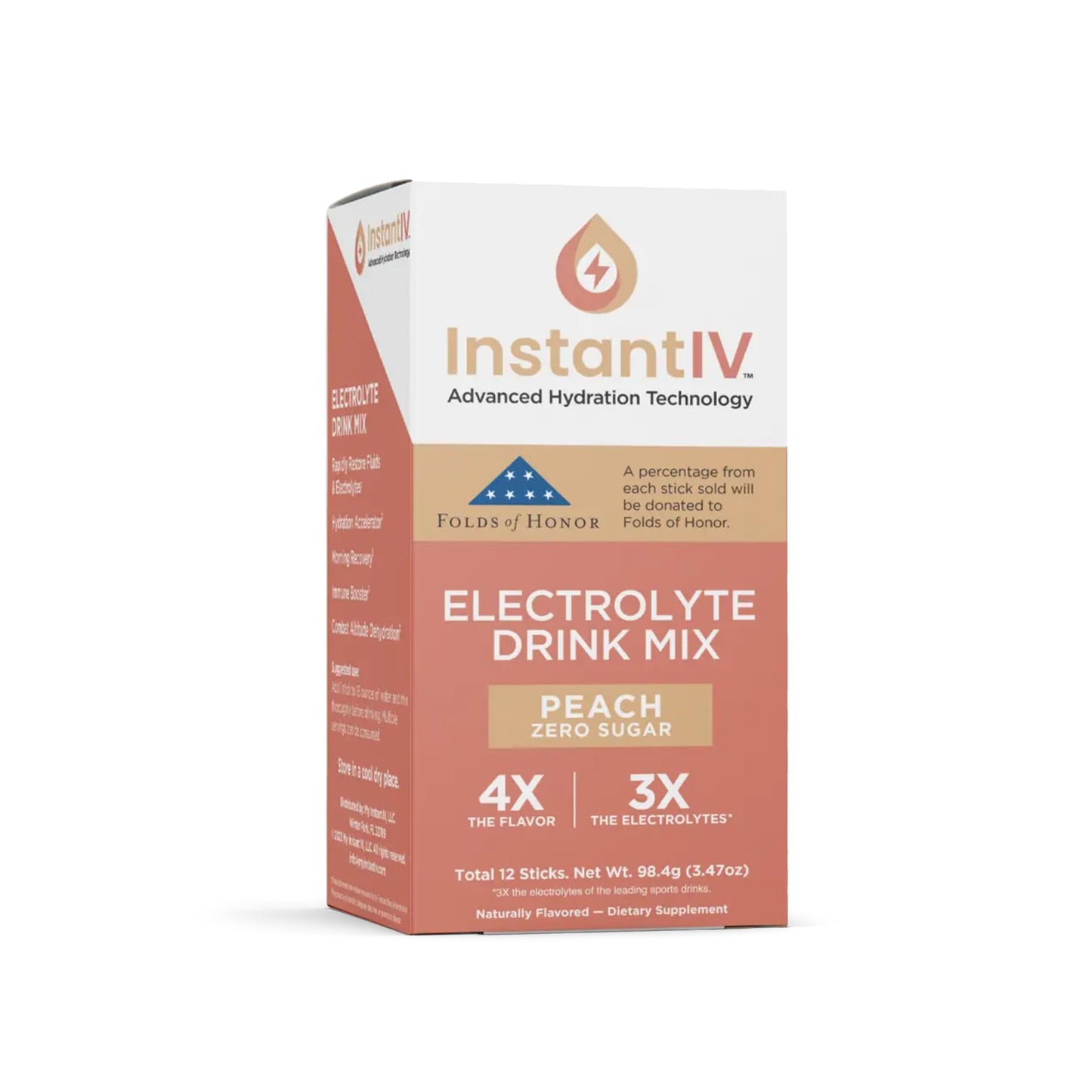 instant IV Electrolytes Powder - 3X Electrolytes, Zero Sugar with Vitamin C, B3, B6, Electrolytes Powder Packets for Hydration, Recovery & Immunity, Vegan & Gluten Free | Peach - 12 Packets