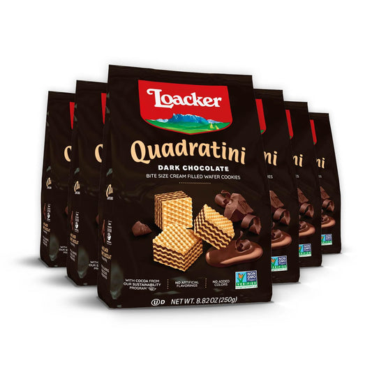 Loacker Quadratini Dark Chocolate Wafer Cookies LARGE  Premium Crispy Bite Size Wafers  30 Less Sugar  NONGMO  LARGE Pack of 6