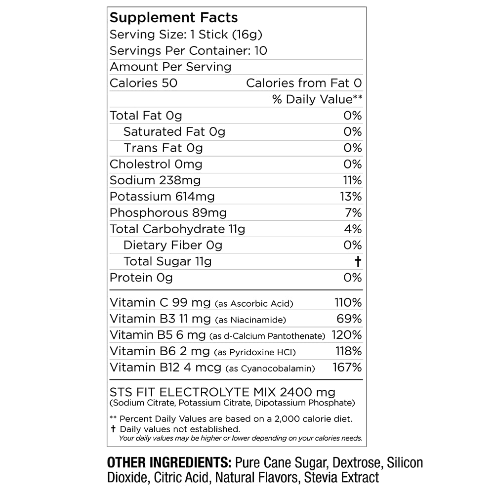 STS Hydro Stix Hydration Powder Packets Acai Berry Electrolyte Replacement Single Serving Easy Open - 10 Pack (16 Gram)