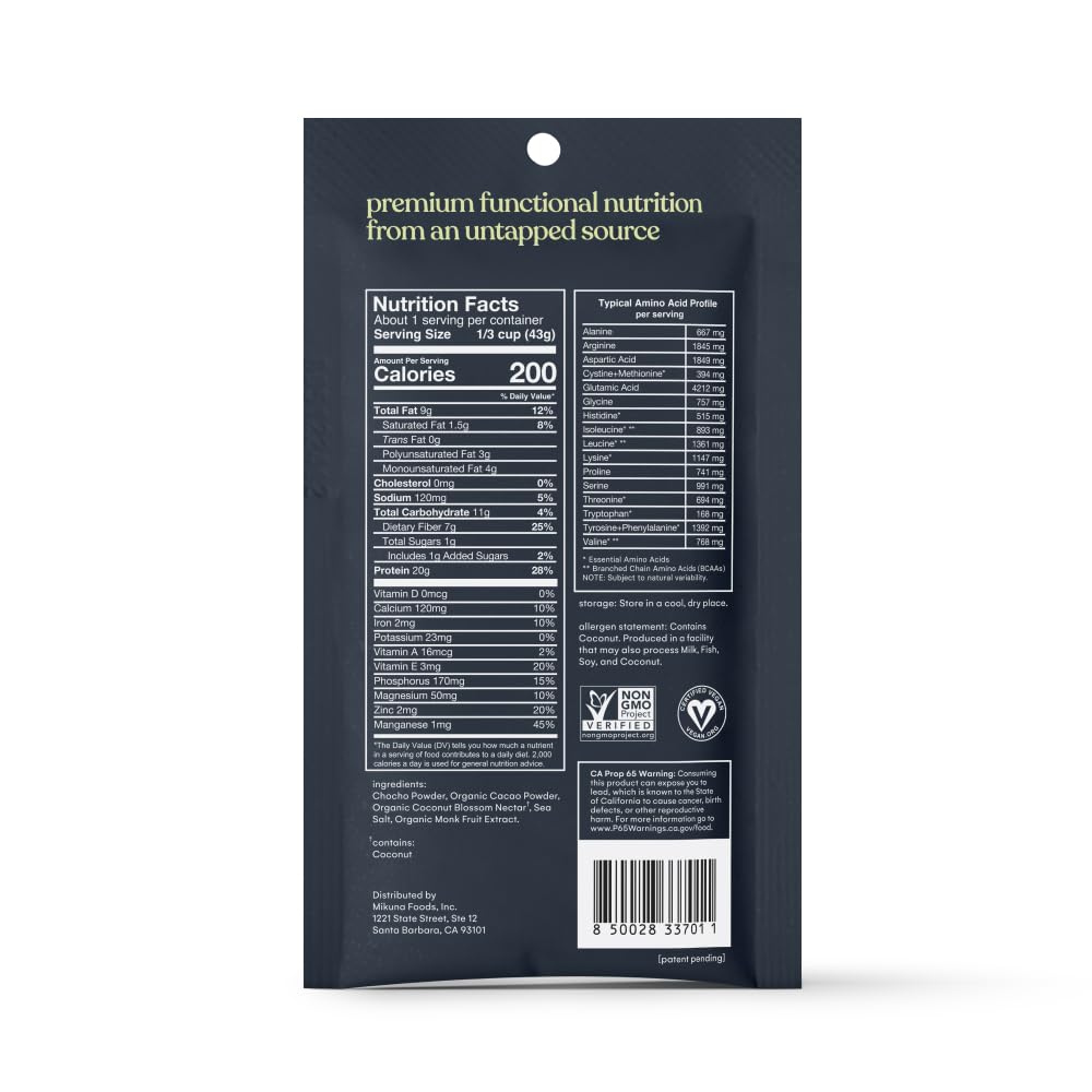 Mikuna Vegan Protein Powder (Cacao, 8 Servings) - Plant Based Chocho Superfood Protein - Dairy Free Protein Powder Packed with Vitamins, Minerals & Fiber - Gluten, Keto & Lectin-Free