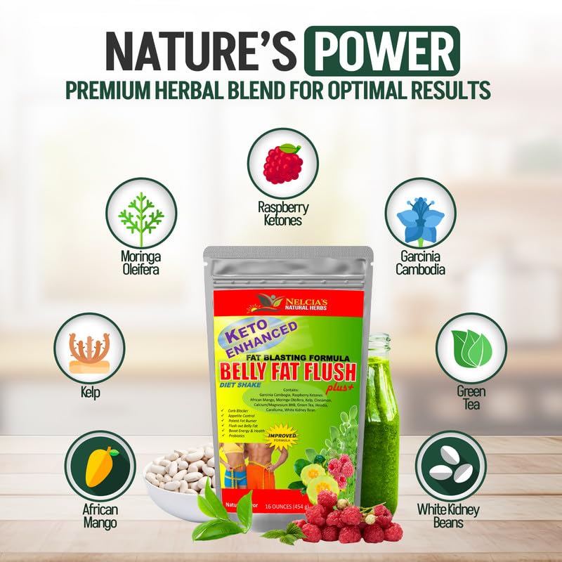 NELCIA'S NATURAL HERBS Belly Fat Burner for Men & Women | Probiotics & Appetite Suppressant for Weight Loss Supplement Powder| Metabolism Booster Raspberry Ketones, Green Tea|16 oz 30 Servings