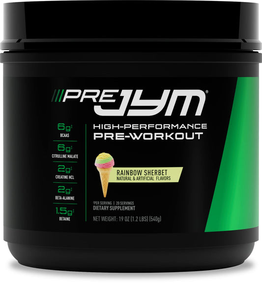 JYM Supplement Science Pre JYM Rainbow Sherbet Pre Workout Powder for Men & Women, BCAAs, Nootropics, Creatine HCI, Citrulline, Beta-Alanine, Betaine, Taurine, Huperzine, 20 Servings