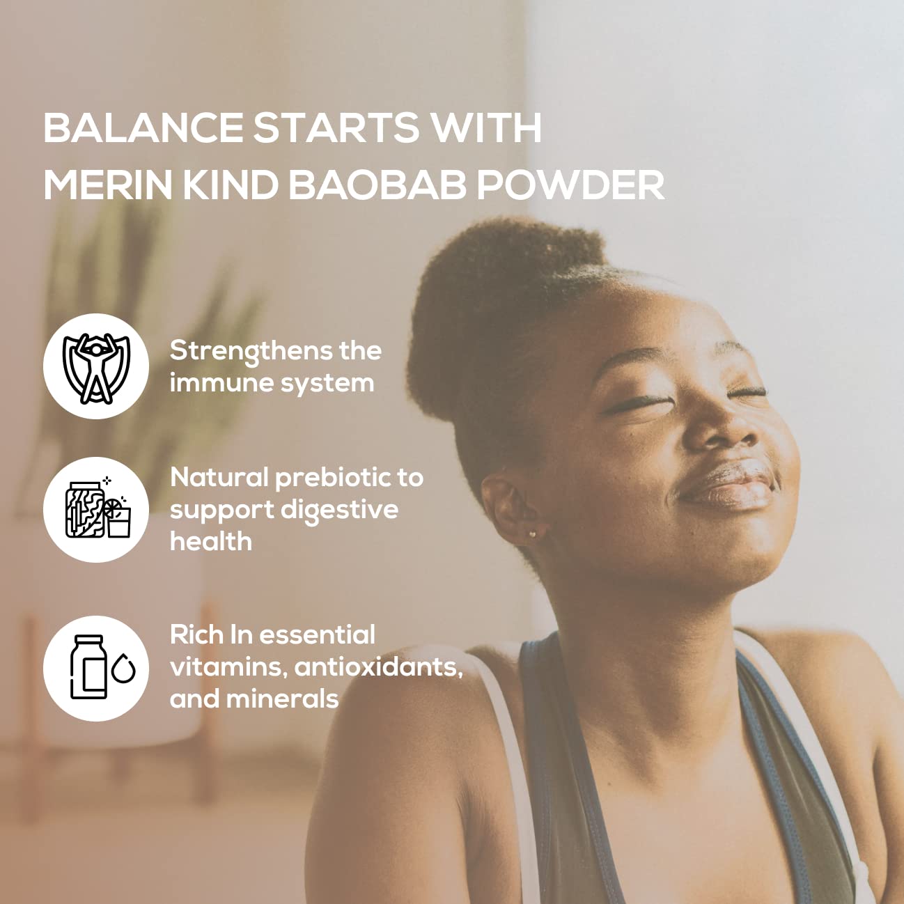 MERIN KIND Organic Baobab Powder - Prebiotic Fiber Supplement for Immunity, Gut Health, and Energy Boost - Soluble and Insoluble Fiber for Women, Men, and Kids - Natural Plant Fiber (10.6 oz)